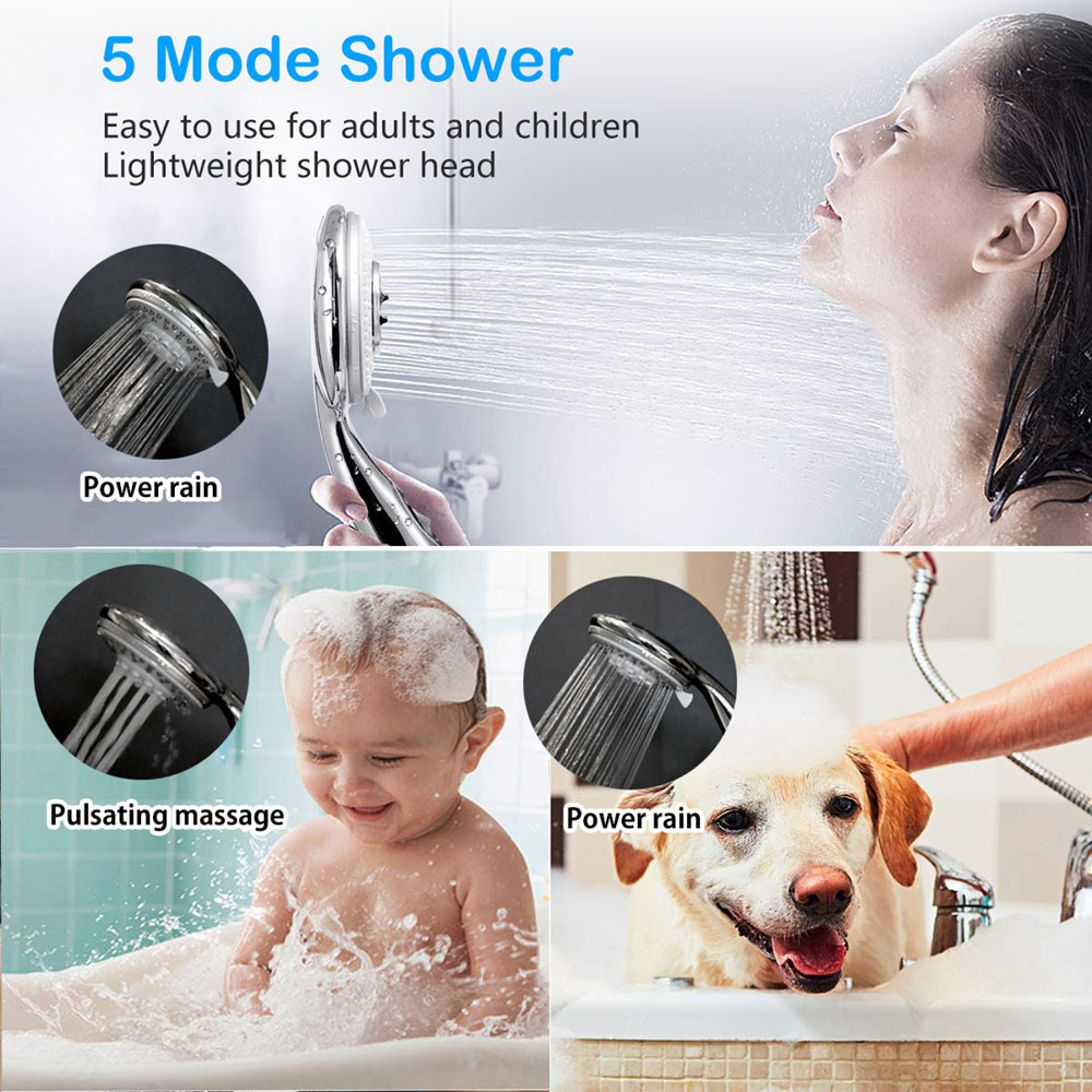 Shower Heads 5 Setting with Handheld Sprayer & Long Hose High Pressure Rain, Easy Tool Free Installation, Adjustable Shower Heads