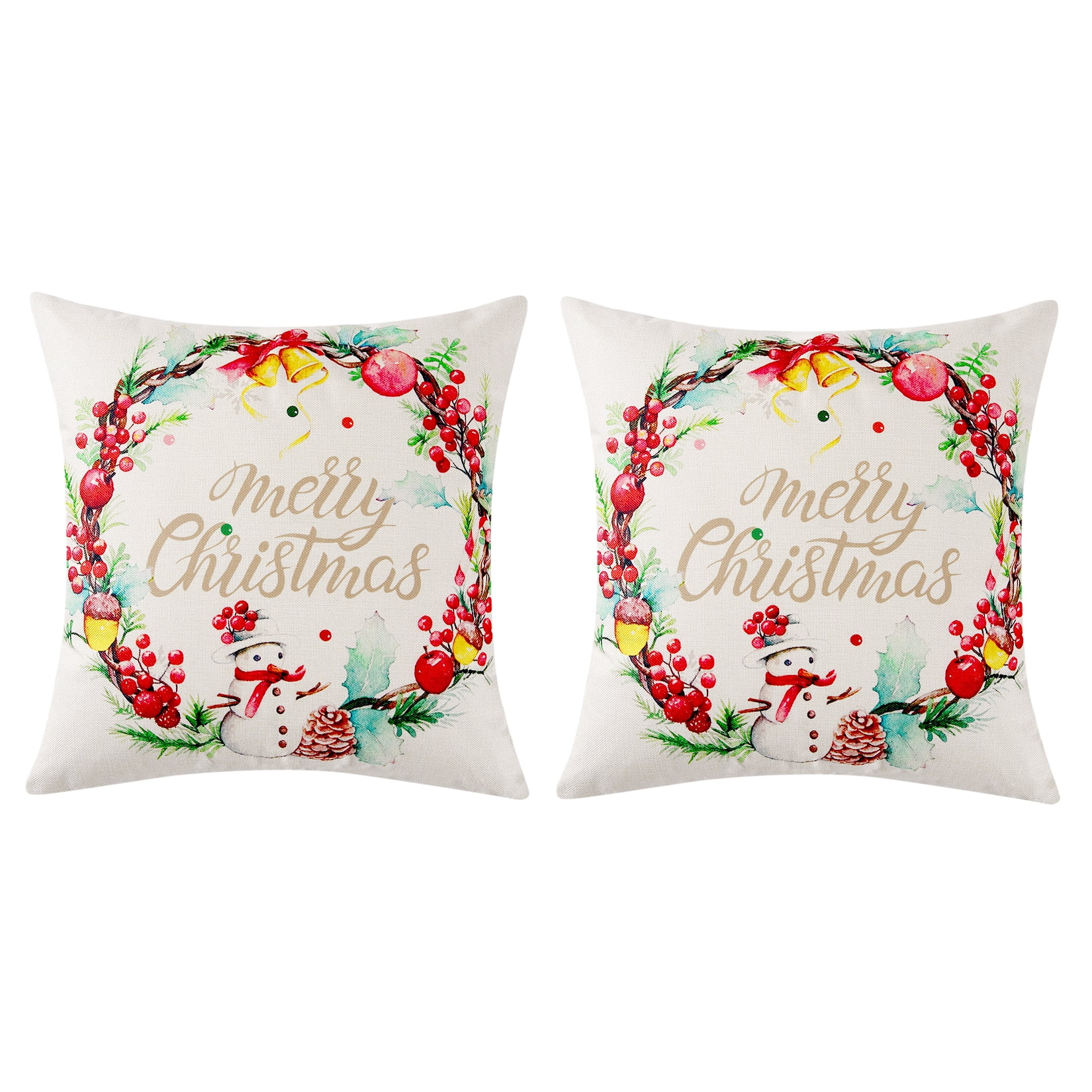 ZACOO Square Christmas Throw Pillow Cover Snowman Wreath Pattern