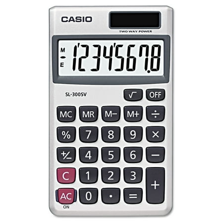 Casio SL-300SV Handheld Calculator, 8-Digit LCD, Solar Plus, Black