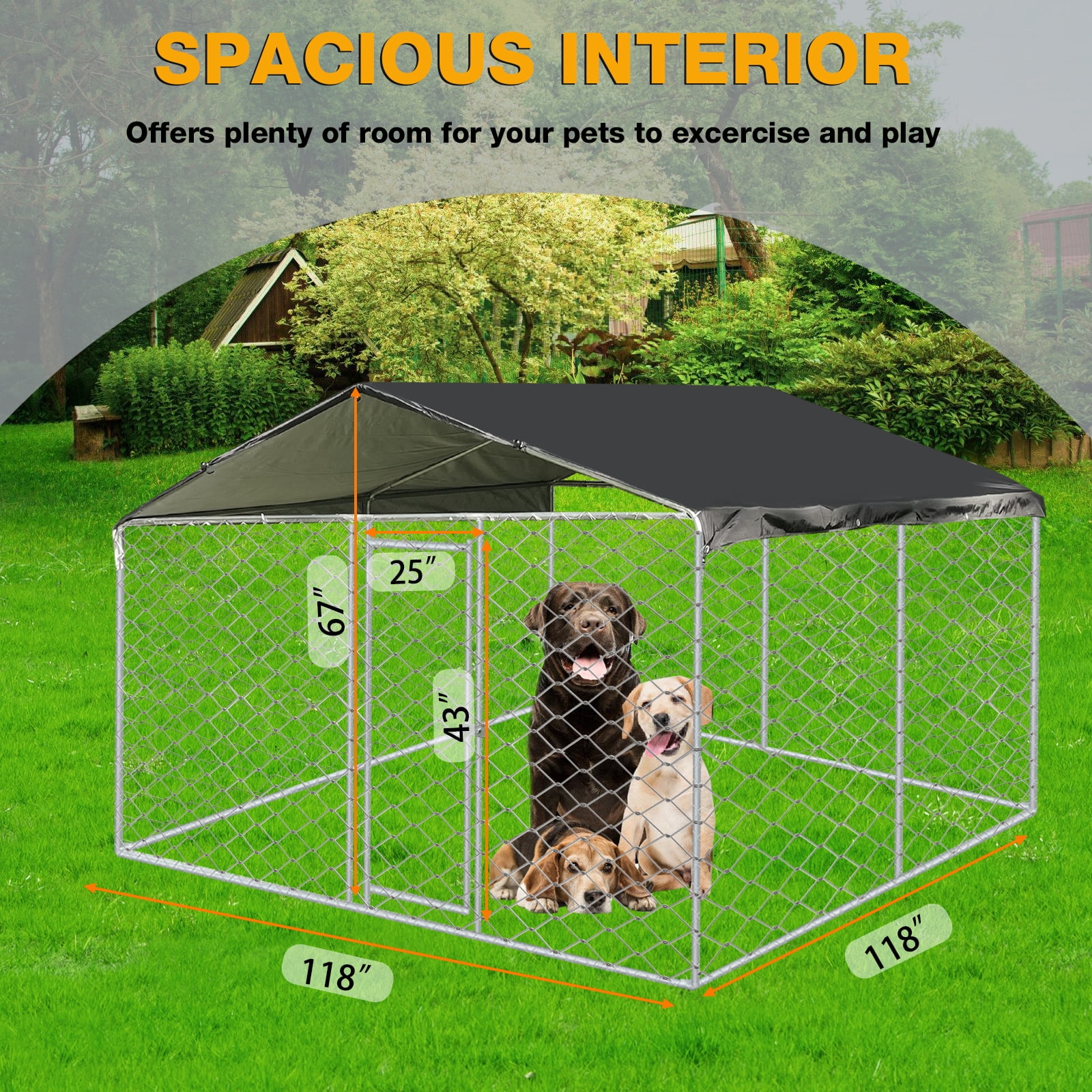 Jarbalai 10 x 10ft Large Outdoor Covered Dog Kennel with Roof Heavy Duty Outside Dog Run Enclosure