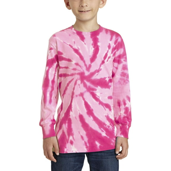 Just Blanks Youth Tie-Dye Long Sleeve Tee Weight Each Garment With Unique Color Rib Knit Cuffs, Pink, XL