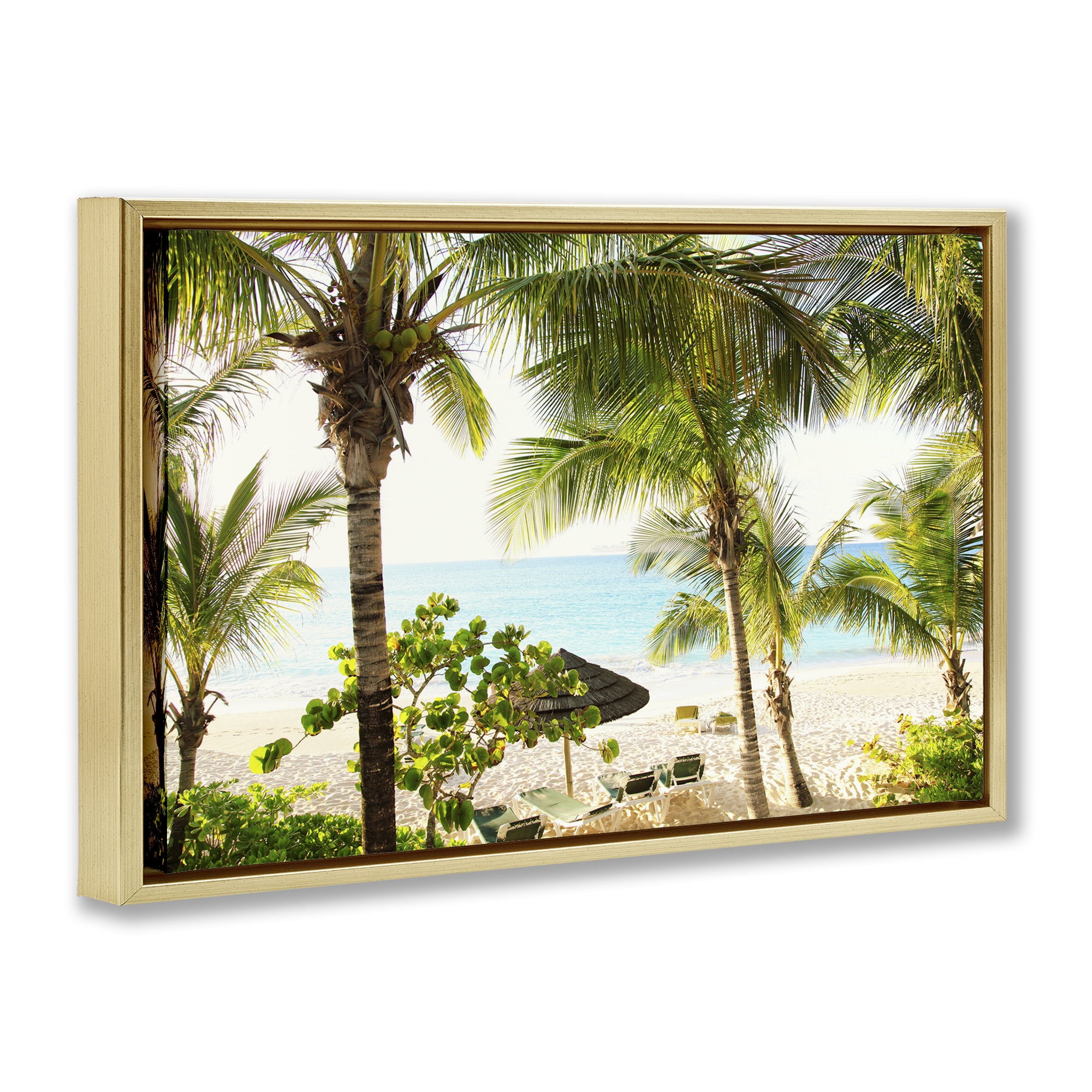 Stupell Industries Tropical Beach Resort Landscape Photography Gold Floater Framed Canvas Art Print Wall Art, 31 x 21