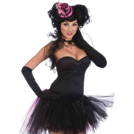 Women's Burlesque Costume Pink Mini Top Hat With Black Lace Trim