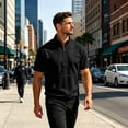 thumbnail image 7 of Short Sleeve Sweatshirts for Men Quarter Zip Mock Neck Sweatshirt Relaxed Fit Casual Pullover Tee Top with Pocket, 7 of 7