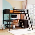 thumbnail image 1 of Full Size Loft Bed With Shelves and Desk, Wooden Loft Bed With Desk - Espresso, 1 of 9