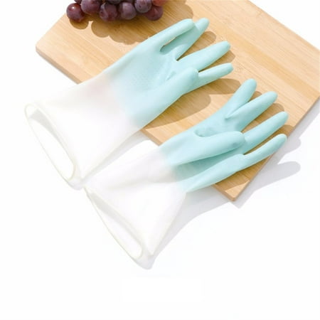 

Yannee 1Pair Household Cleaning Gloves - Reusable Waterproof Kitchen Dishwashing Gloves Non-Slip Kitchen Blue