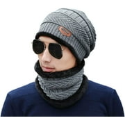 2 Pieces Winter Hat Scarf Set Warm Knit Thick Beanie Scarves Knitted Cap for Men