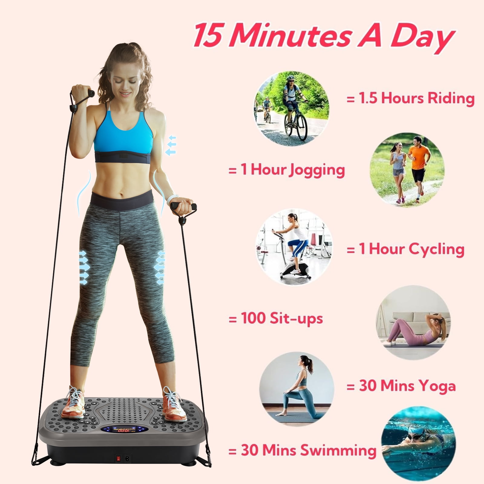 Arlopu 3D Vibration Plate Exercise Machine, Vibrating Massager Whole Body Workout with Two Bands & Remote