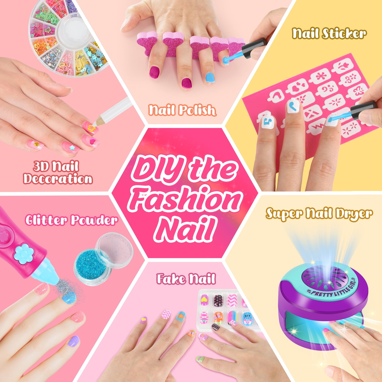 UUSUOO Kids Nail Polish Set for Girls,30Pcs Nail Art Kit with Storage Desk,Nail Dryer,Glitter Pen,Non Toxic Nail Polish,Nail Kit for Girls Ages 7-12,Christmas Birthday Gift for Girls 6-12