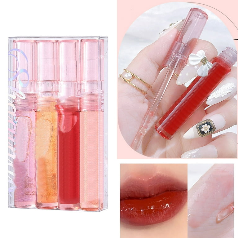 Meuva Water Light Translucent Lip Gloss 4 Gift Box Set Lip Gloss Long  Lasting Shiny Nondrying Moisturizing Lip Gloss Combination 2ML*4 skin care  All