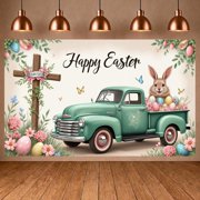 Wooden Cross He is Risen Banner Purple Drape Resurrection Display Crown of Thorns White Doves Christian Backdrop for Easter Sunday Church Service Resurrection Celebration