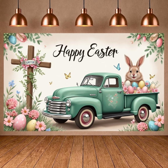 Wooden Cross He is Risen Banner Purple Drape Resurrection Display Crown of Thorns White Doves Christian Backdrop for Easter Sunday Church Service Resurrection Celebration