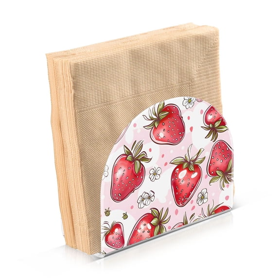 Dailycode Napkin Holder for Table Acrylic Kitchen Paper Tissue Dispenser, Pink Strawberry White Flowers
