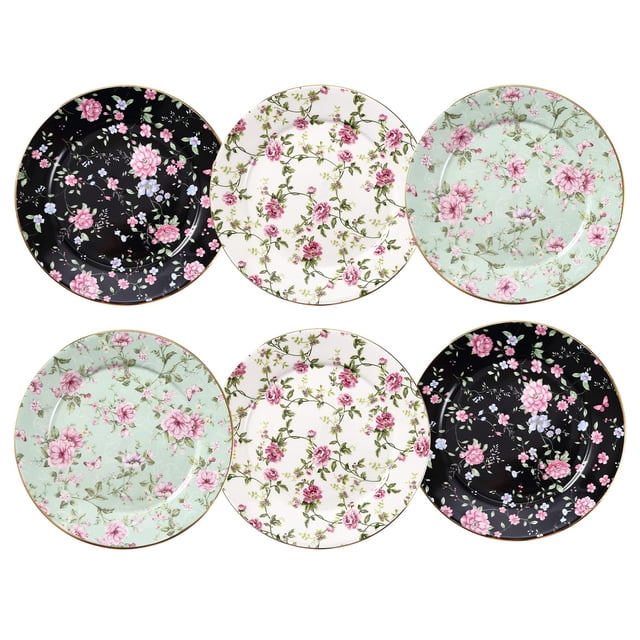 Loymokinar 8 platos de aperitivo de porcelana con plato redondo de cerámica para servir postre para pan, postre, aperitivos, ensalada y bocadillos (juego de 6) (floral)