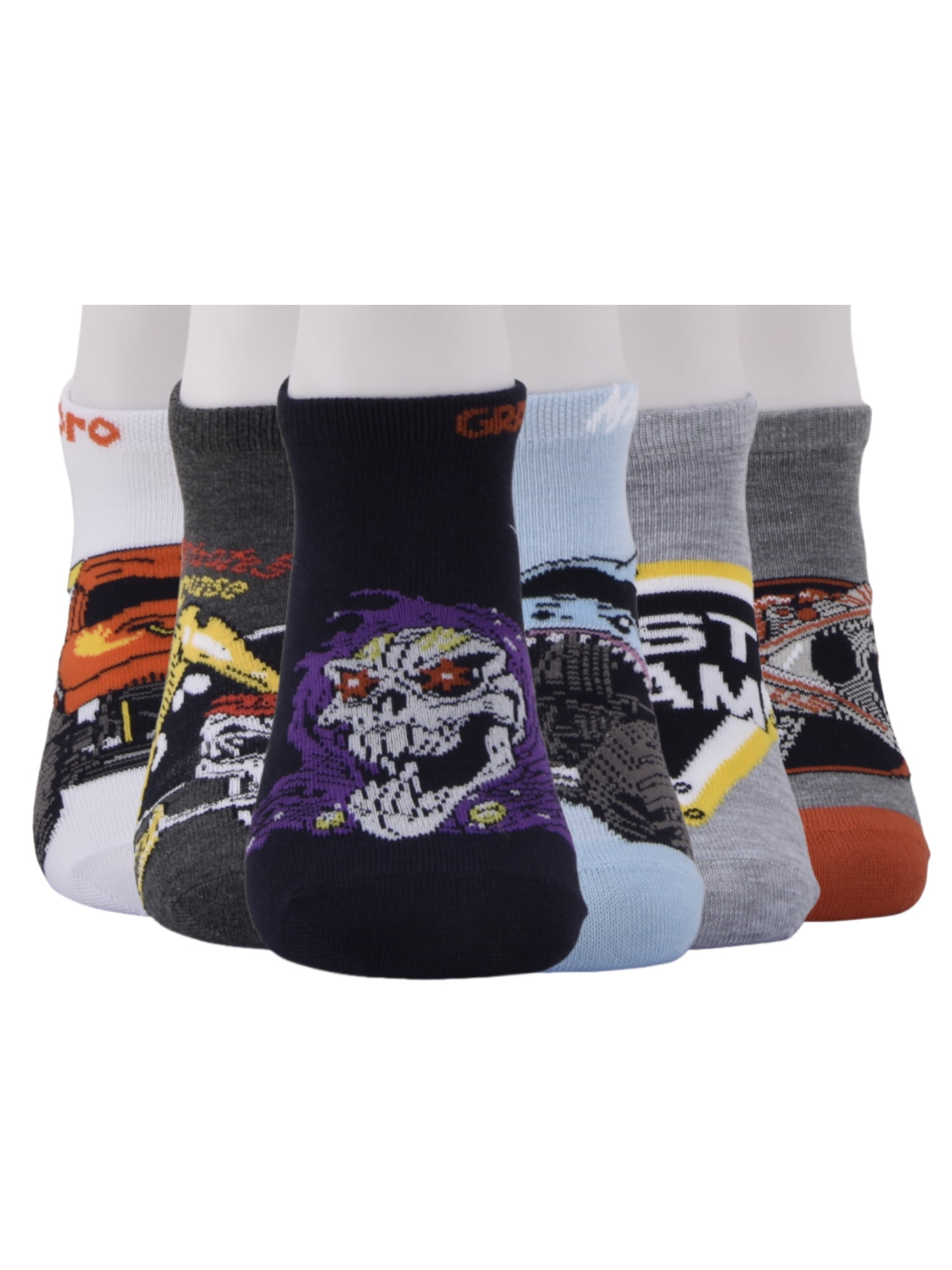 Monster Jam No Show Socks, 6-Pack, Sizes S Boys