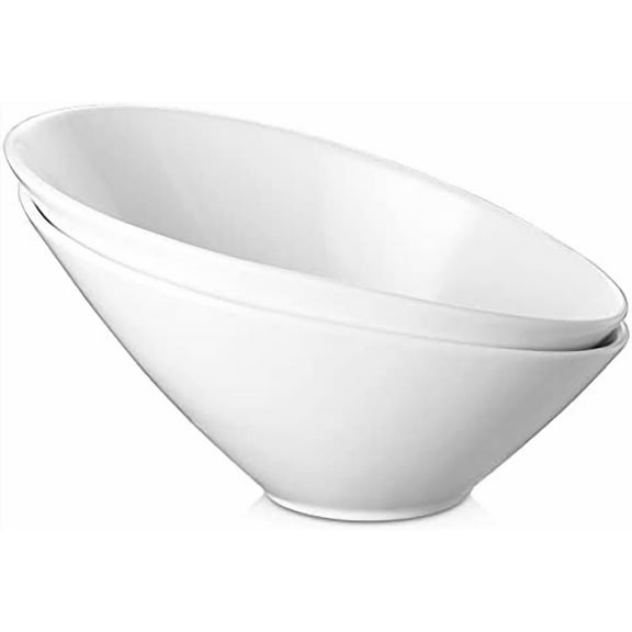 23 OZ Slanted Salad Bowls of 2 Packs - 9.5" Angled Serving Bowls for Salad, Fruit, Snacks - Ceramic White Bowls for Restaurant, Daily Use - Dishwasher & Microwave Safe