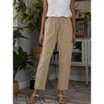 thumbnail image 1 of Pantalones casuales sueltos de lino y algodón con bolsillos grandes de color sólido para mujer de estación independiente de primavera y otoño, 1 of 6
