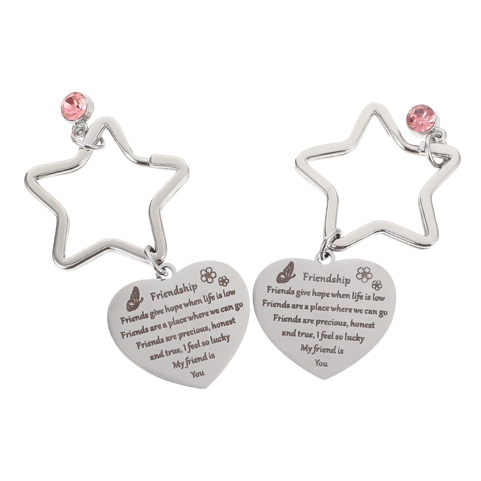 2Pcs Titanium Steel Keychains Creative Fivepointed Star Heart Shape
