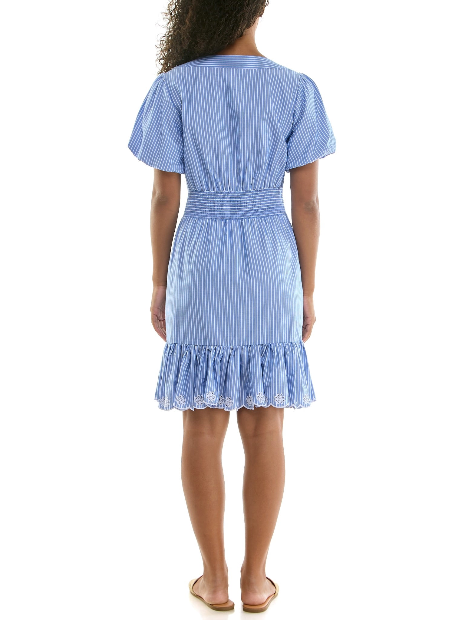 Split Neck Embroidered Poplin Dress