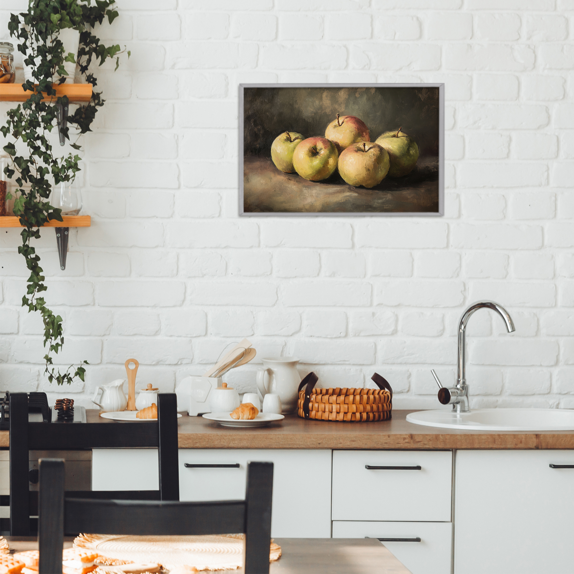 Stupell Industries Apples in Soft Shadow Gray Framed Giclee Art, design by Petal Prints Design