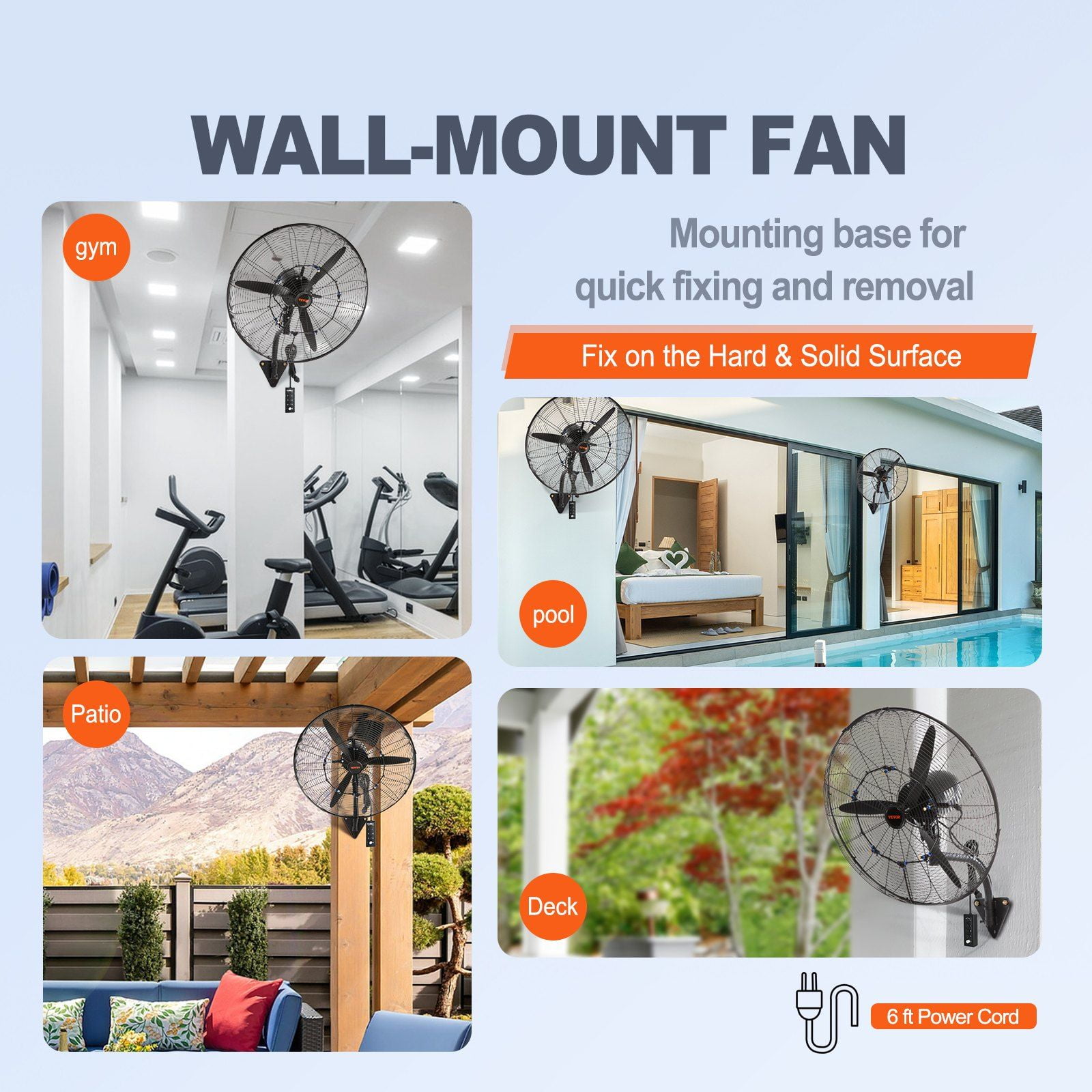 HCY Wall-Mount Misting Fan, 24 Inch, 3-speed High Velocity Max. 7000 CFM, Waterproof Oscillating Industrial Wall Fan, Commercial or Residential for Warehouse, Greenhouse, Workshop, Black, ETL Listed
