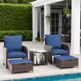 thumbnail image 3 of Amopatio 5 Piece Patio Furniture Set, Outdoor Patio Conversation Rattan Chair with Ottomans w/Storage Coffee Table for Patio, Space Saving Design for Balcony Poolside Front Porch Deck, Navy, 3 of 10