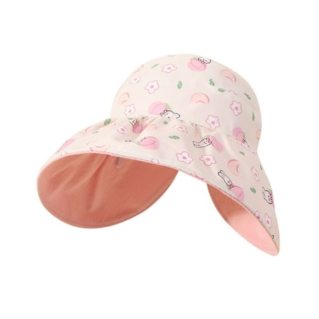 

QYZEU Toddler Flat Bill Hat Little Top Hat for Girls Kids Adjustable Chin Strap Sun Hats Summer Spring Foldable Roll Up Wide Brim Hat Cute Cartoon Outdoor Beach Ponytail Bucket Cap
