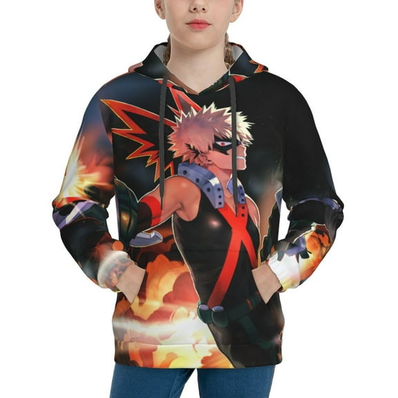 My Hero Academia Bakugo Katsuki Kids' Hoodie 3d Print Sweatshirt Soft Pullover Hooded With Big Pockets For Boys Or Girls Small
