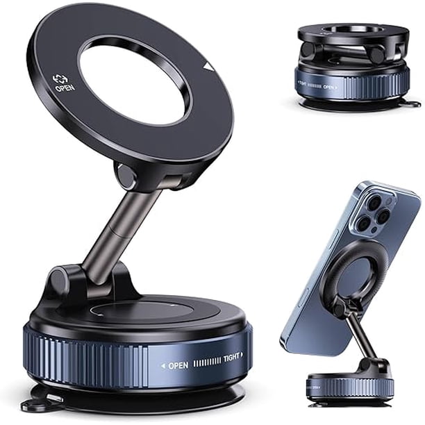 Soporte magnético para teléfono con succión al vacío, plegable y retráctil, con ventosa y manos libres para automóvil/gimnasio/espejo/superficie lisa, compatible con iPhone