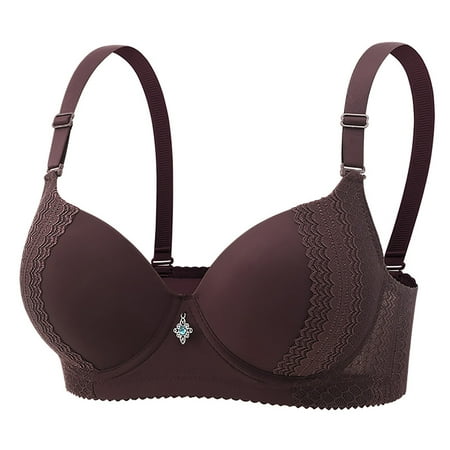 SMihono Deals Women Floral Lace Balconette Underwire Push up Lightly Bras Seamless Beauty Back Breathable Bras Cute Summer Bra Top Coffee XL