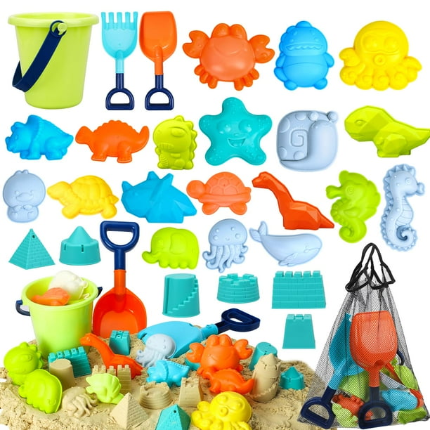 Juego de juguetes Beach Toy Life Dinosaur Sand para niños pequeños, 29 unidades