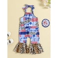 thumbnail image 2 of Bagilaanoe 4th of July Jumpsuit for Toddler Baby Girl Sleeveless Stars Leopard Print Romper Overalls 6M 12M 18M 24M 3T 4T Kids Long Flared Pants Independence Day Outfits, 2 of 9