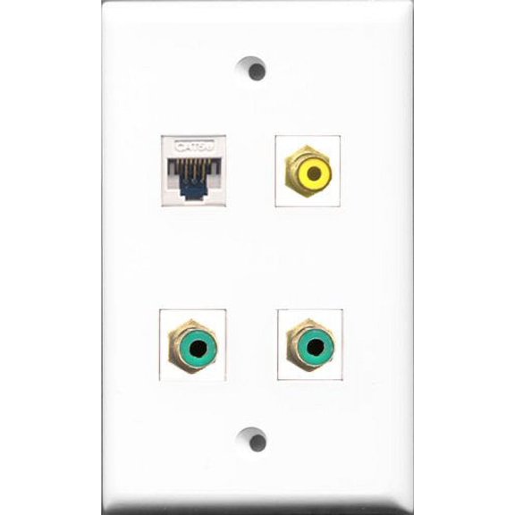 RiteAV 1 Port RCA Yellow 2 Port RCA Green and 1 Port Cat5e Ethernet White Wall Plate