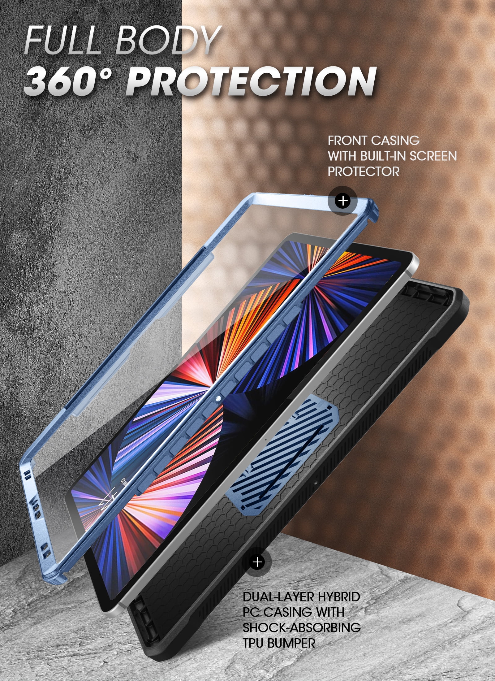 SUPCASE Unicorn Beetle Pro Series Case for iPad Pro 12.9 Inch (2021 / 2020), Support Apple Pencil Charging with Built-in Screen Protector Full-Body Rugged Kickstand Protective Case (Tilt)