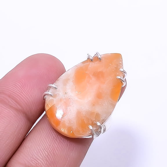 Orange Calcite-Peru Solitaire Gemstone Handmade 925 Silver Plated Ring s.7.5, Orange Orange Calcite Ring R_8024_297_100