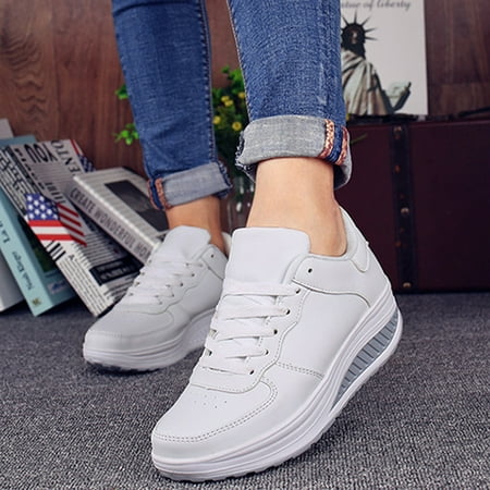 

Women s Fashion Casual Lace Up Sports Running Sneakers Thick Bottom Shake Shoes