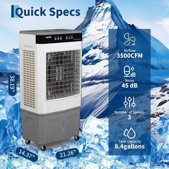 Portable Evaporative Air Cooler Fan – Swamp Cooler with Touch & Remote Control, 3 Speeds, 2.6 Gal Water Tank for Bedroom, Office, Dorm & Small Spaces