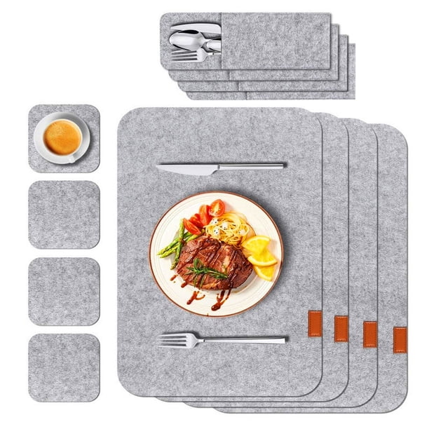 Mantel de mesa, mantel de taza, mantel de fieltro, mantel individual, posavasos y bolsa de tenedor, juego de mantel individual, juego de alfombrillas de taza, aislamiento térmico