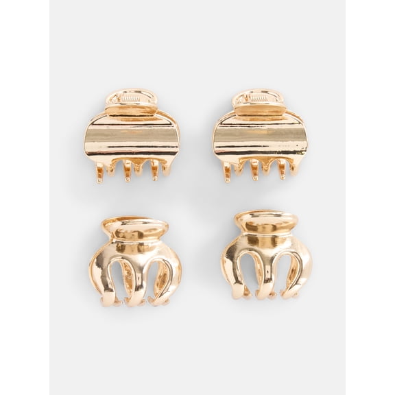 Scenario Women's Small Hair Claw Clips, 4-Pack, Gold-Tone