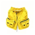 thumbnail image 4 of FINALGANG Mens Solid Color Elastic Buckle Waist Multi Zipper Pocket Cargo Shorts Summer Outdoor Loose Fit Quick Dry Lightweight Casual Bottoms For Men Yellow XXXXL, 4 of 4