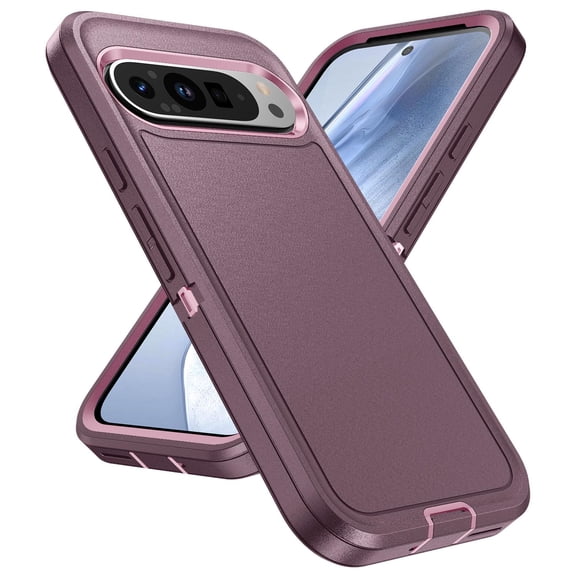 Corliven for Google Pixel 9 / 9 Pro Case, Shock-Absorbing PC TPU Back Cover with Raised Edges and Non-Slip Grip, Purple Pink