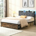 thumbnail image 2 of Queen Bed Frame with Upholstered Headboard and LED Light, SYNGAR Platform Bed Frame with Charging Station and 2 Drawers, No Box Spring Needed, Easy Assembly, Oak Color, 2 of 13