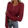 thumbnail image 2 of Wlynlyn Long Sleeve Tops for Women Casual Button V Neck Ribbed Knit Slim Stretch Base Layer Going out Tops with Thumbhole, 2 of 10