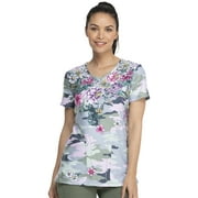 Dickies Dynamix Medical Scrubs Top for Women V-Neck DK618, XS, Flower Frenzy Camo