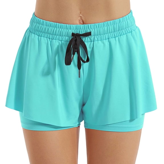 Hurxie 2 in 1 Double Layer Running Shorts for Women 3" - High Waisted for Athletic Tennis Workout with Pockets Light Blue,S