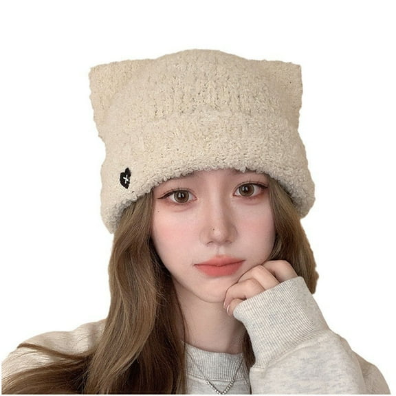 Tao Tao Cat Beanie Crochet Hats for Women Cute Bear Ears Beanies Women Winter Slouchy Beanies Skull Cap Y2K Grunge Accessories Beige Free Size