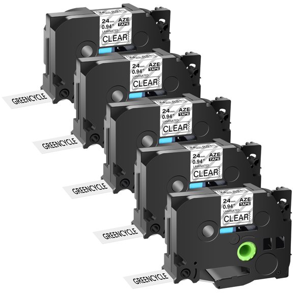 GREENCYCLE 5PK Compatible for Brother P-touch Black on Clear 24mm 8m TZ TZe TZe-151 TZ-151 TZe151 TZ151 Laminated Label Tape use in PT-330 PT-350 PT-520 PT-530 PT-540 PT-550 Label Maker