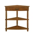 thumbnail image 4 of 33.8" Small Triangle Corner Table, Wood Corner Side Table with Solid Wood Legs,  A Drawer and 2-Layer Shelf, 3 Tier End Corner Table for Small Spaces, Living Room, Brown, 4 of 9