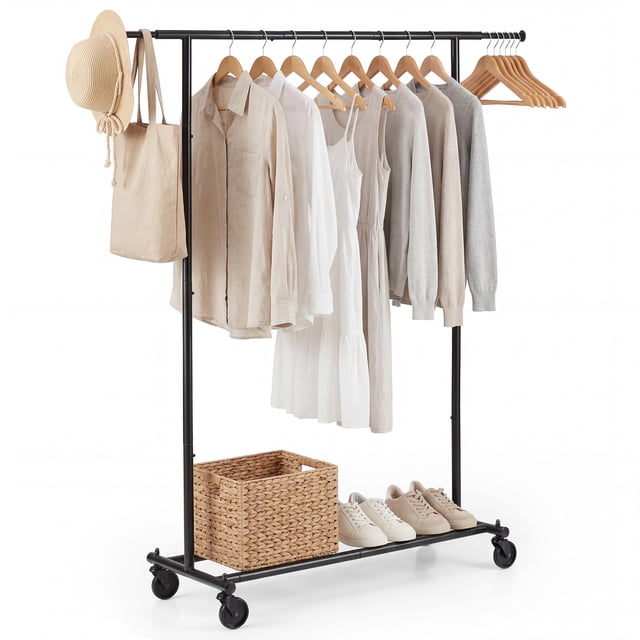 Costway Garment Rack with Extendable Rods, Clothes Stand on Wheels for , Dressing Rooms