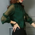 thumbnail image 4 of AherBiu Hauts de Sortie pour Femmes en Chiffon à Volants Col Haut Transparent Manches Longues Blouse à Manches Élastiques, 4 of 7